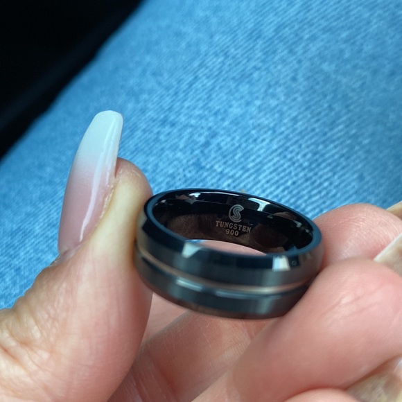 Black Tungsten Carbide 8 mm Flat Wedding Band Ring - Picture 16 of 16